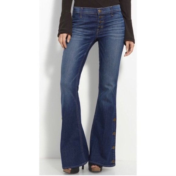 Elizabeth and James Jefferson Button Up Flare Jeans Mid Rise Medium Wash Size 25 - Picture 3 of 14